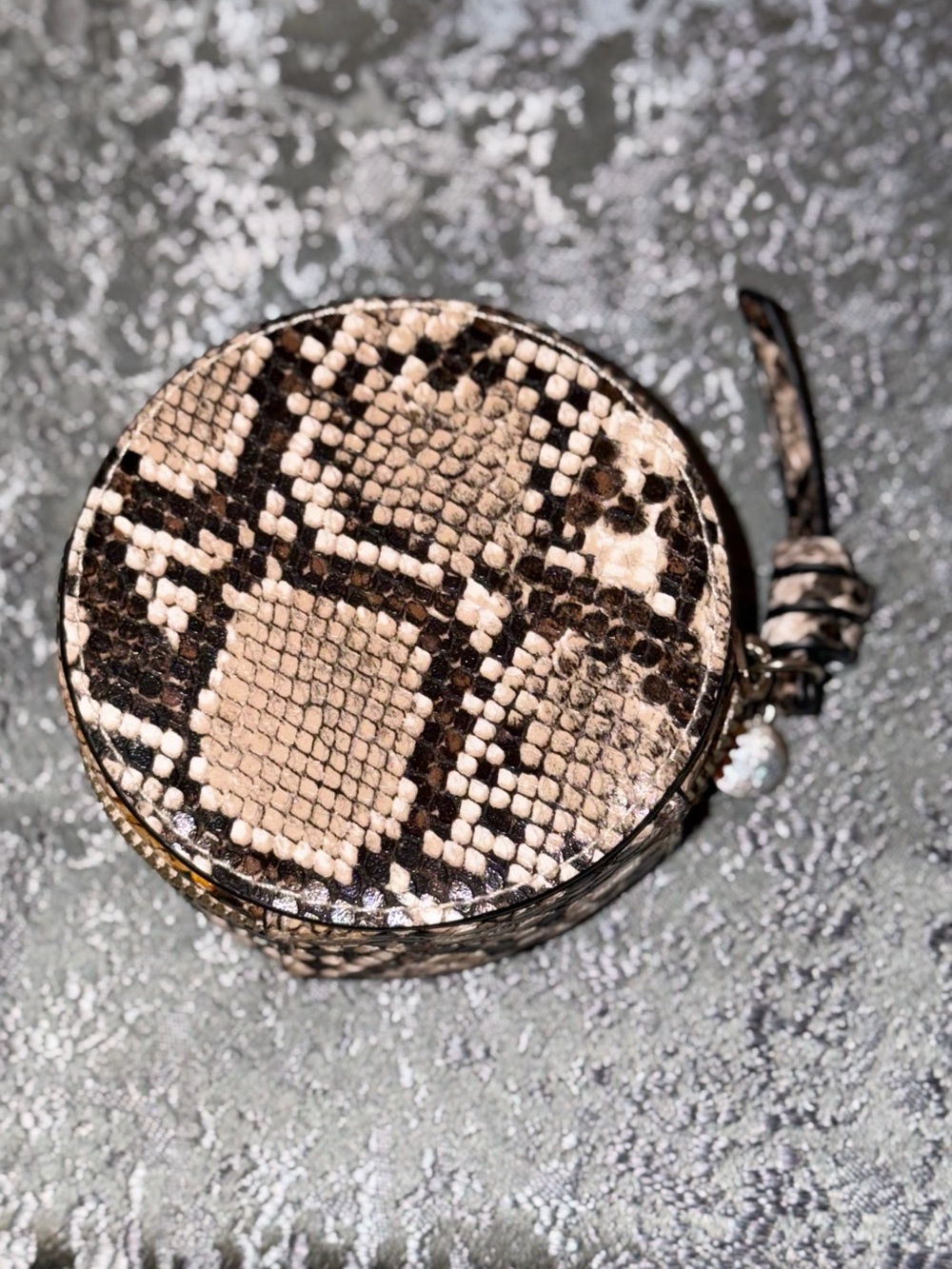 H&M Snake-Print Round Coin Pouch in Beige & Black